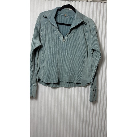 Free People Tops - Free People FP One Ashton Zip Thermal Long Sleeve Relaxed Ribbed Blouse Top M